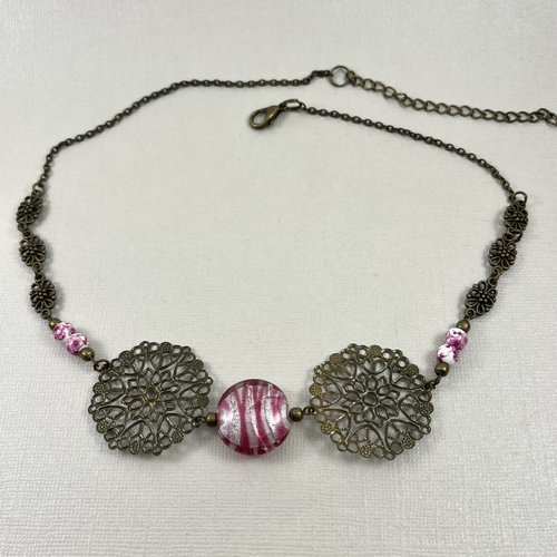 Headband/ bijoux pour cheveux avec perle en verre de murano, dans les tons roses fuchsia