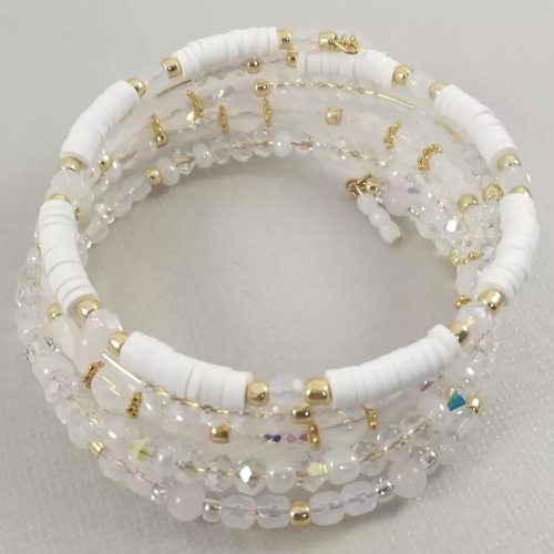 Bracelet multirang en perles, ton blanc