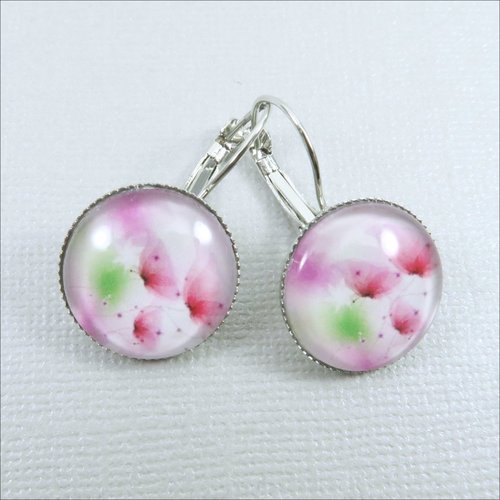 Boucles d'oreilles cabochon, thème: "fleurs roses"
