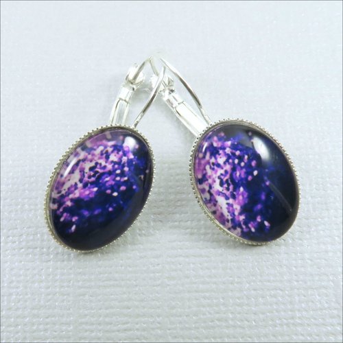Boucles d'oreilles cabochon, thème: "avalanche de violet"