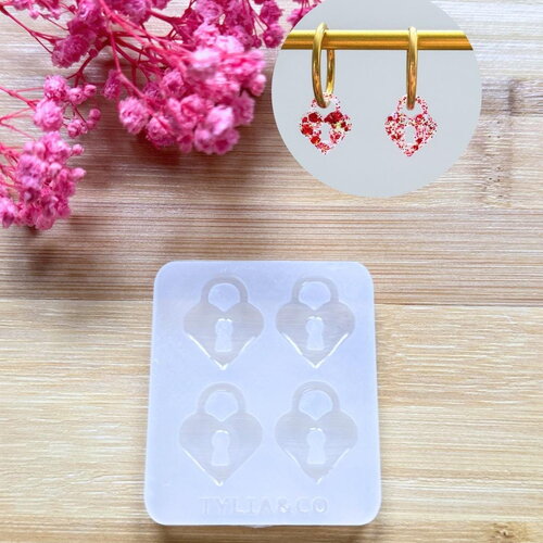 Moule silicone pour résine époxy, uv, resinmold, moule pour pampilles interchangeable, moule silicone cadenas coeur