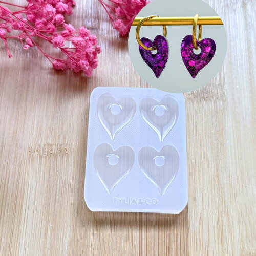 Moule silicone pour résine époxy, uv, resinmold, moule pour pampilles interchangeable, moule silicone coeur penché