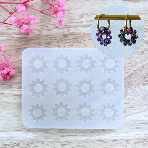 Moule silicone pour résine époxy, uv, resinmold, moule pour pampilles interchangeable, moule silicone fleur 10 pétales