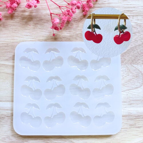 Moule silicone pour résine époxy, uv, resinmold, moule pour pampilles interchangeable, moule silicone cerises, mold cherry