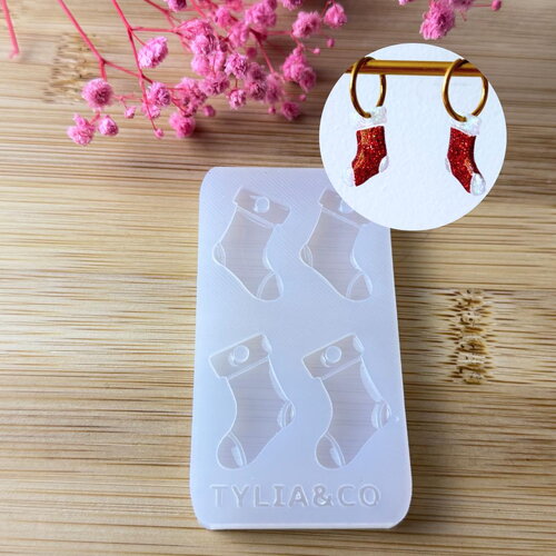 Moule silicone pour résine époxy, uv, resinmold, moule pour pampilles interchangeable, moule silicone chaussette de noël, botte père noël