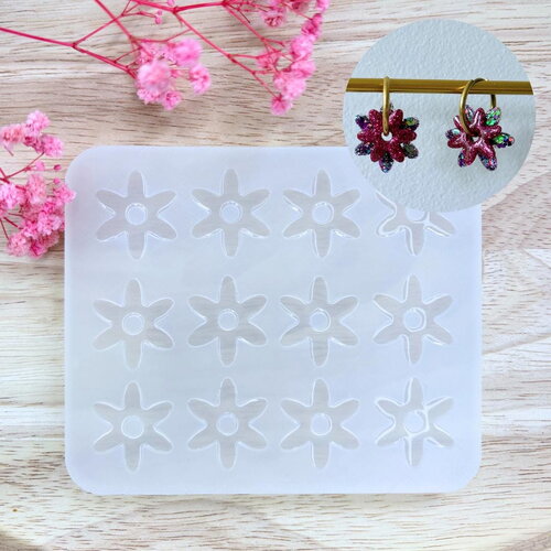 Moule silicone pour résine époxy, uv, resinmold, moule pour pampilles interchangeable, moule silicone fleur étoilé duo