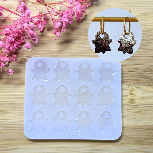 Moule silicone pour résine époxy, uv, resinmold, moule pour pampilles interchangeable, moule silicone automne, halloween, fantôme, ghost