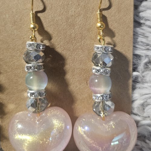 Boucles d’oreilles fantaisies coeurs de roses