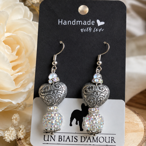 Boucles d’oreilles fantaisies coeurs argentés