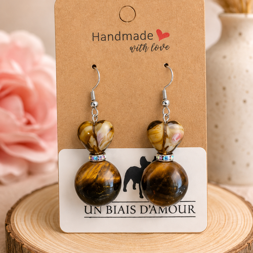 Boucles d’oreilles fantaisies un biais d'amour perles de pierre