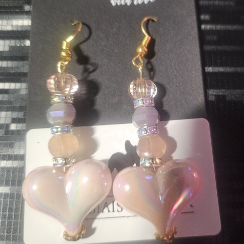 Boucles d’oreilles fantaisies un biais d'amour perles de cœurs