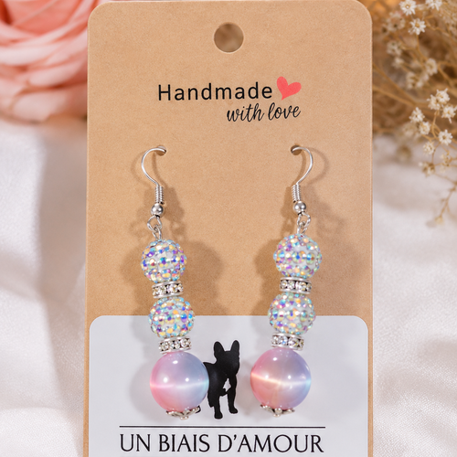 Boucles d’oreilles fantaisies un biais d'amour strass