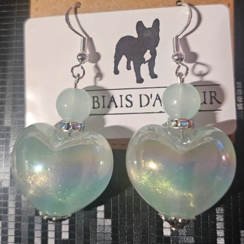 Boucles d’oreilles fantaisies coeurs verts