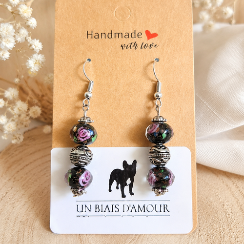 Boucles d’oreilles fantaisies un biais d'amour perles roses