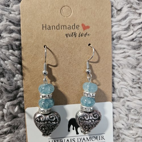 Boucles d’oreilles fantaisies un biais d'amour perles de cœurs