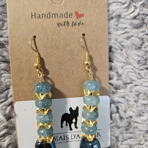 Boucles d’oreilles fantaisies un biais d'amour perles bleues en verre