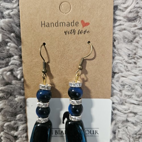 Boucles d’oreilles fantaisies un biais d'amour bleues nuit