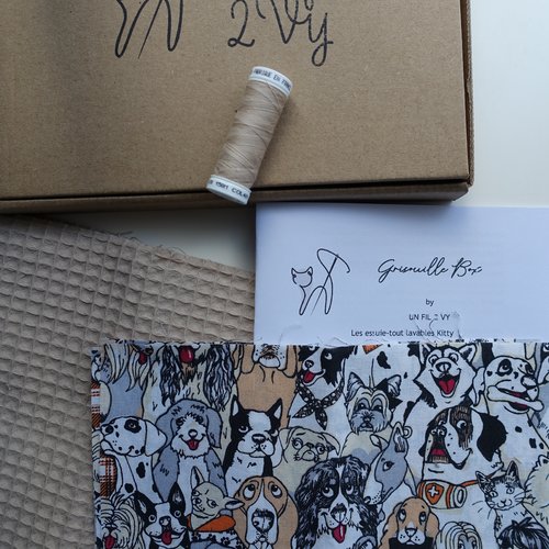 Kit couture grisouille box : lot 5 essuie-tout lavables kitty; kit prêt à coudre