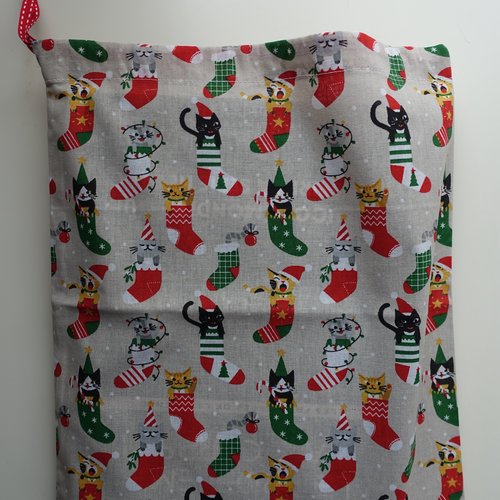Pochette emballage cadeau de noël en tissu format 30x24 sac de noël