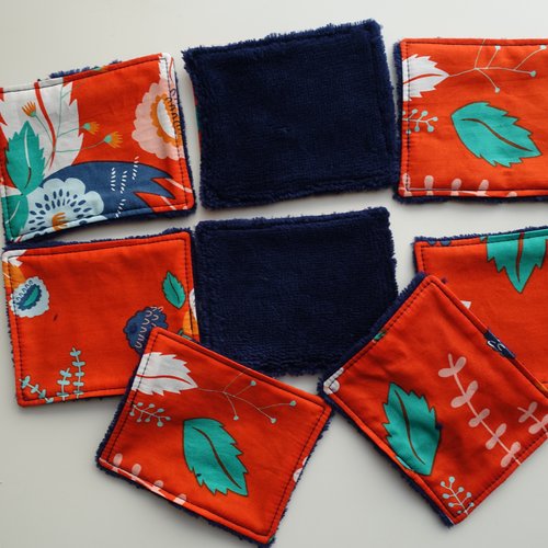 Lingettes lavables modèle fleurs rouge