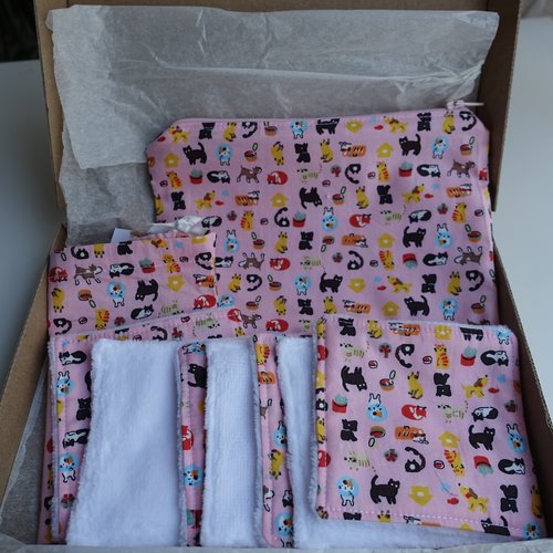 Coffret cadeau lingettes démaquillantes lavables, petite pochette et pochon