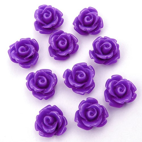 10 cabochons en résine 10 mm fleurs roses violet