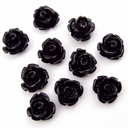 10 cabochons en résine 10 mm fleurs roses noir