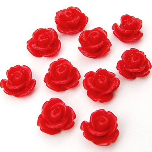 10 cabochons en résine 10 mm fleurs roses rouge foncé