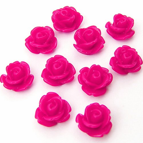 10 cabochons en résine 10 mm fleurs roses rose très vif