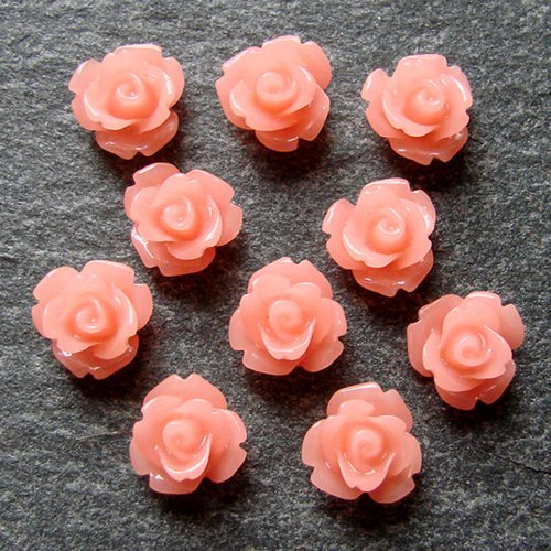 10 cabochons en résine 10 mm fleurs roses orange pâle