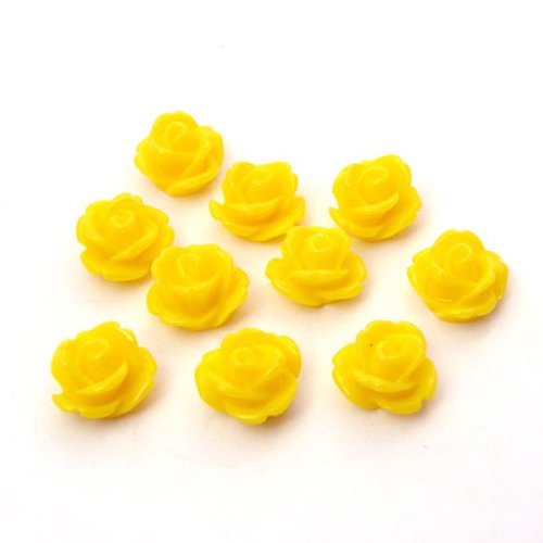 10 cabochons en résine 10 mm fleurs roses jaune bouton d'or