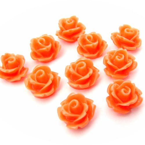10 cabochons en résine 10 mm fleurs roses orange vif
