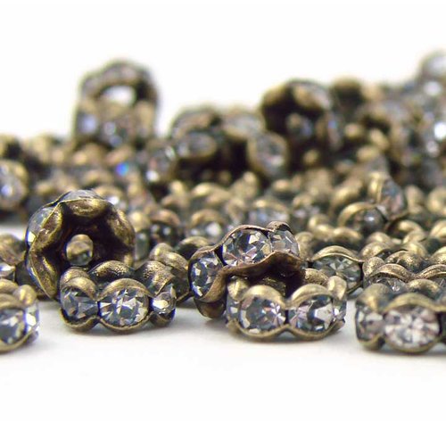 10 perles intercalaires en métal 6 mm couleur bronze ancien et strass verre