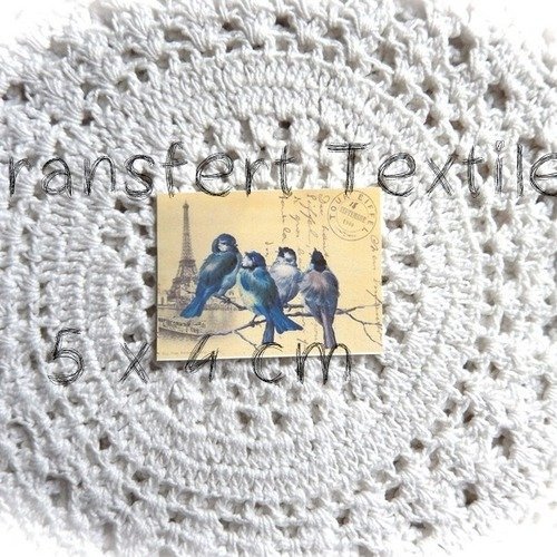 Transfert textile motif oiseaux et tour eiffel 
