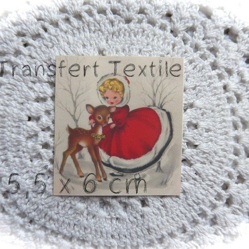 Transfert textile motif petite fille au faon 