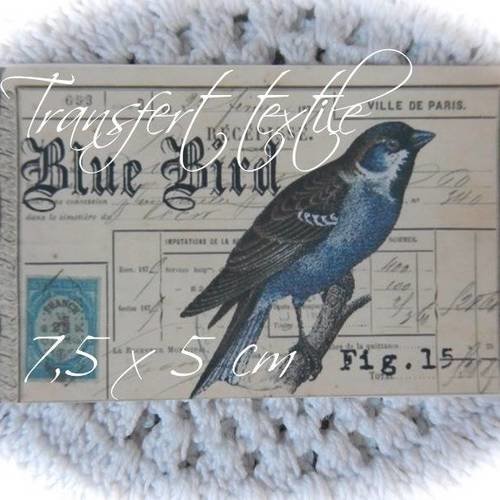 Transfert textile motif blue bird 