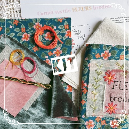 Kit carnet textile fleurs brodées