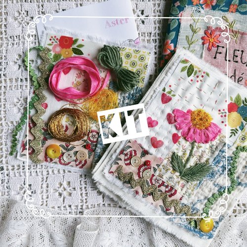 Kit aster (carnet textile fleurs brodées)