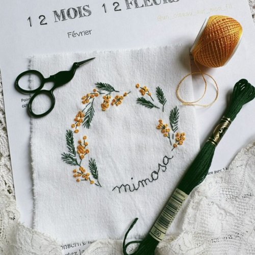 Mimosa de février, motif à broder - tuto pdf