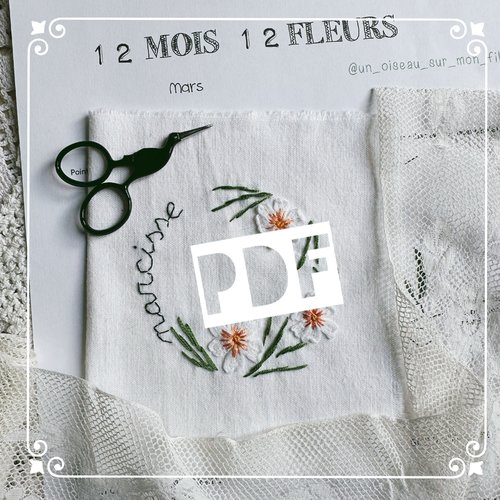 Narcisses de mars, motif à broder - tuto pdf