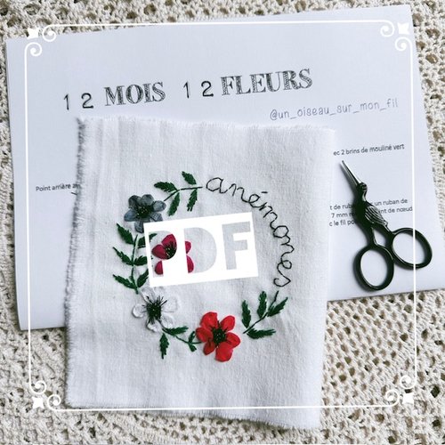 Anémones d'avril, motif à broder - tuto pdf
