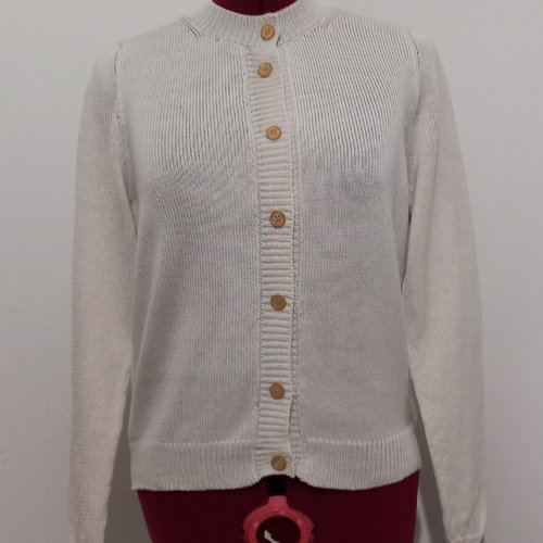 Gilet écru, 100 % coton, crochet et tricot, fait main, taille 38
