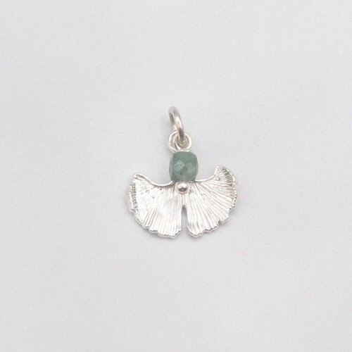 Pendentif célian feuille ginkgo avec perle émeraude argent massif
