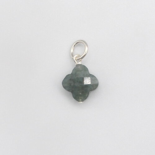 Pendentif amande trèfle à 4 feuilles agate mousse argent massif