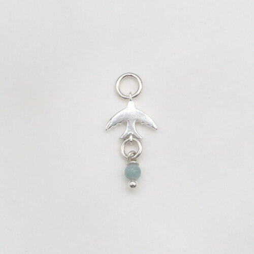 Pendentif lily hirondelle avec perle amazonite argent massif
