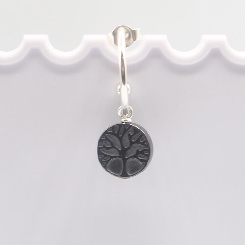 Boucles d'oreilles milo créoles arbre de vie hématite argent massif