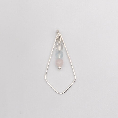 Pendentif anneli avec cristal de roche, aigue-marine et quartz rose argent massif