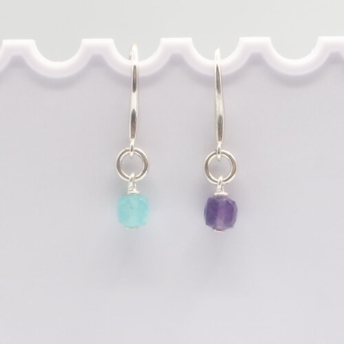 Boucles d'oreilles lolita amazonite et améthyste argent massif