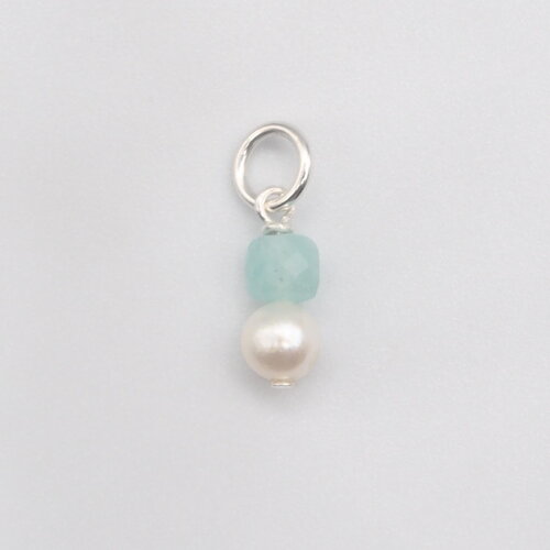 Pendentif tarni perle d'eau douce et amazonite argent massif