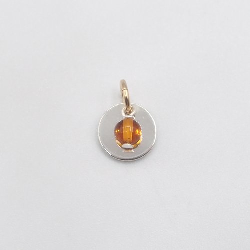 Pendentif amra médaille avec ambre jaune argent massif et or 14 carats (gold filled)